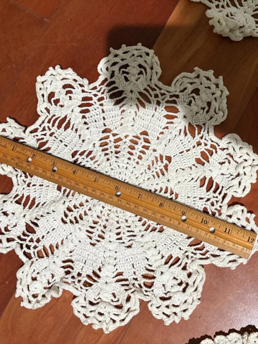 8 Vintage Round Ivory Hand Crocheted Doilies